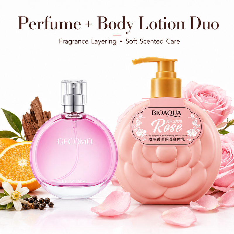 Perfume Fragrance Lotion - GECOMO Damesparfumset 50ml + Rozen Bodylotion,